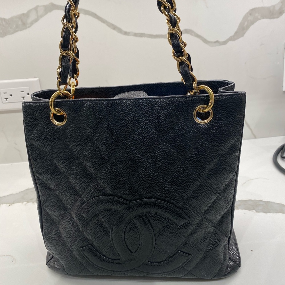 Chanel black shopping tote bag